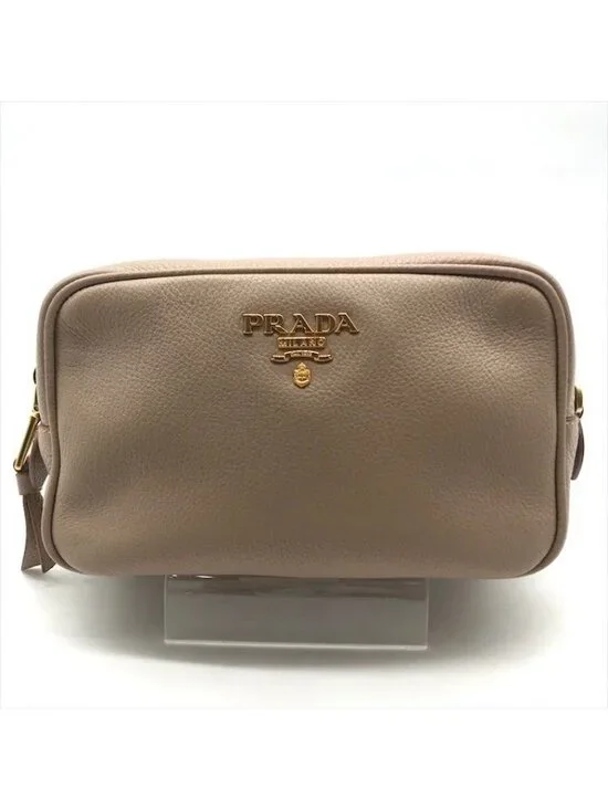 Prada Leather Pouch Gold Pink Beige Case - Picture 1 of 10
